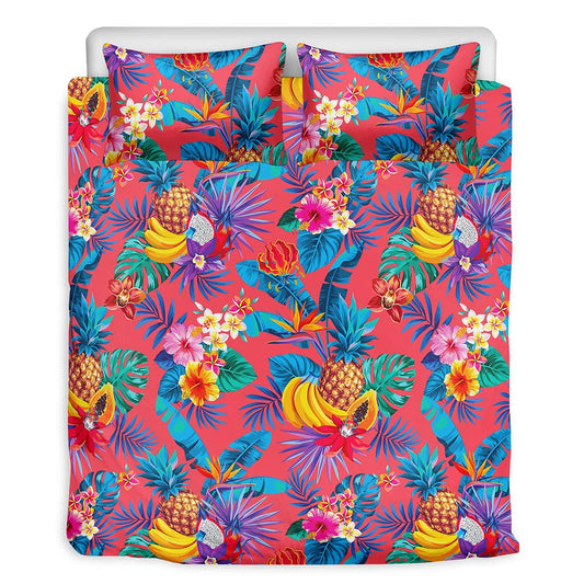 Pink Hawaiian Fruits Pattern Print Duvet Cover Bedding Set