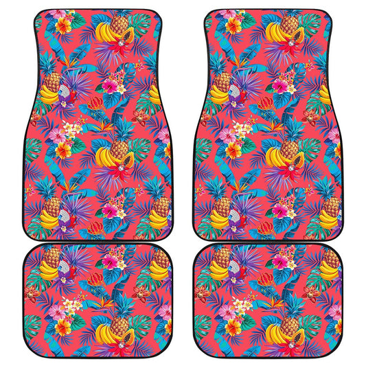 Pink Hawaiian Fruits Pattern Print Front and Back Car Floor Mats