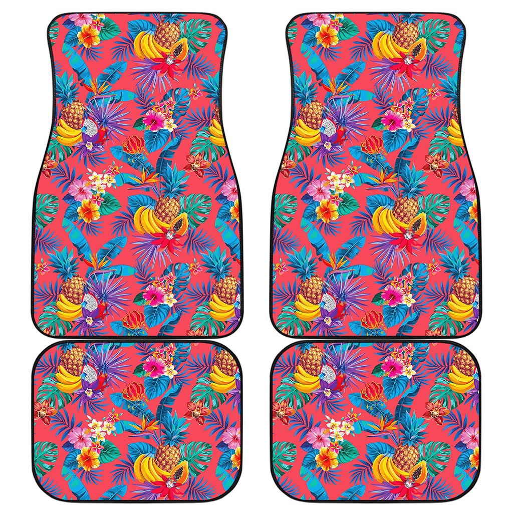 Pink Hawaiian Fruits Pattern Print Front and Back Car Floor Mats