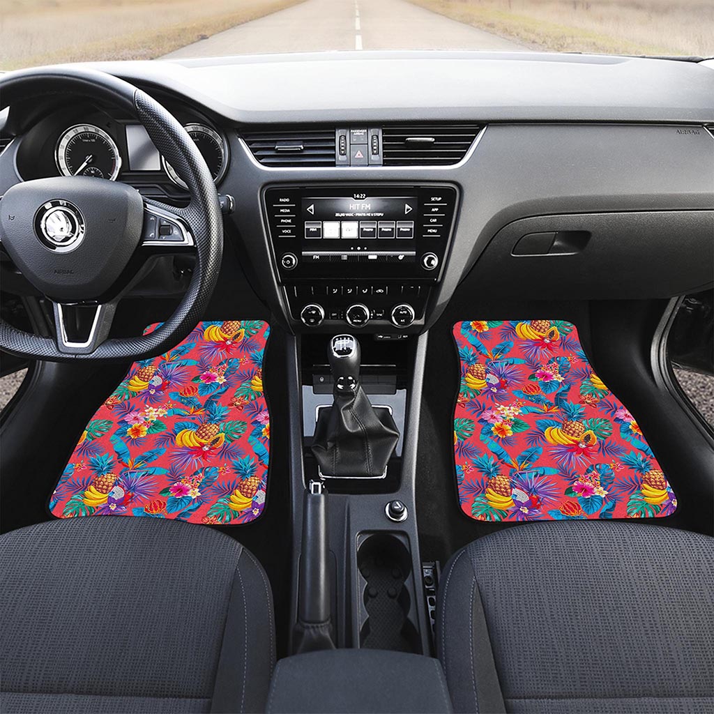 Pink Hawaiian Fruits Pattern Print Front and Back Car Floor Mats