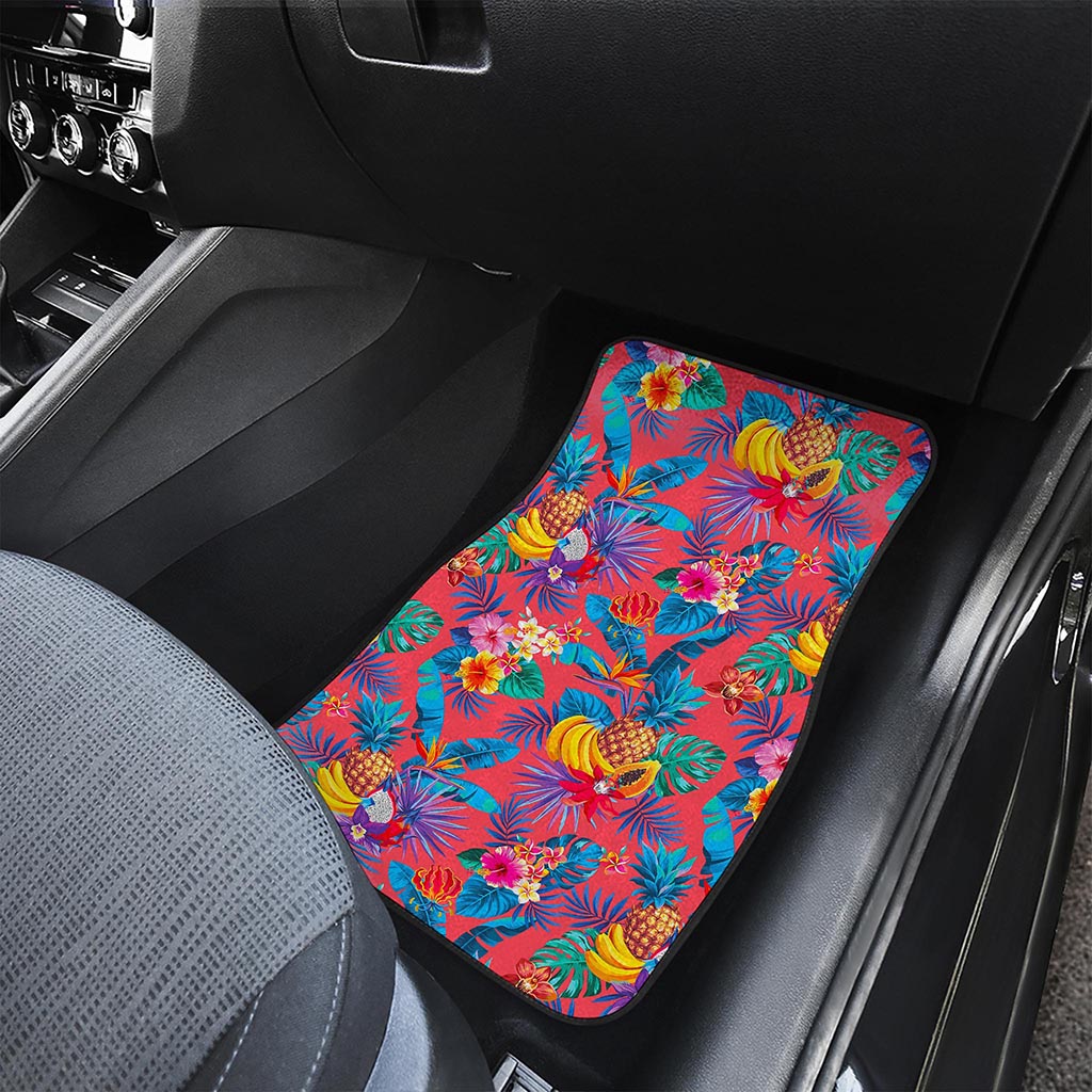 Pink Hawaiian Fruits Pattern Print Front and Back Car Floor Mats