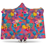 Pink Hawaiian Fruits Pattern Print Hooded Blanket