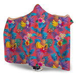 Pink Hawaiian Fruits Pattern Print Hooded Blanket