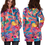 Pink Hawaiian Fruits Pattern Print Hoodie Dress GearFrost