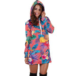 Pink Hawaiian Fruits Pattern Print Hoodie Dress GearFrost