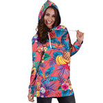Pink Hawaiian Fruits Pattern Print Hoodie Dress GearFrost