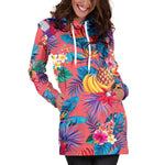 Pink Hawaiian Fruits Pattern Print Hoodie Dress GearFrost