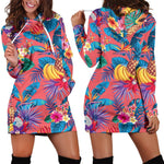Pink Hawaiian Fruits Pattern Print Hoodie Dress GearFrost