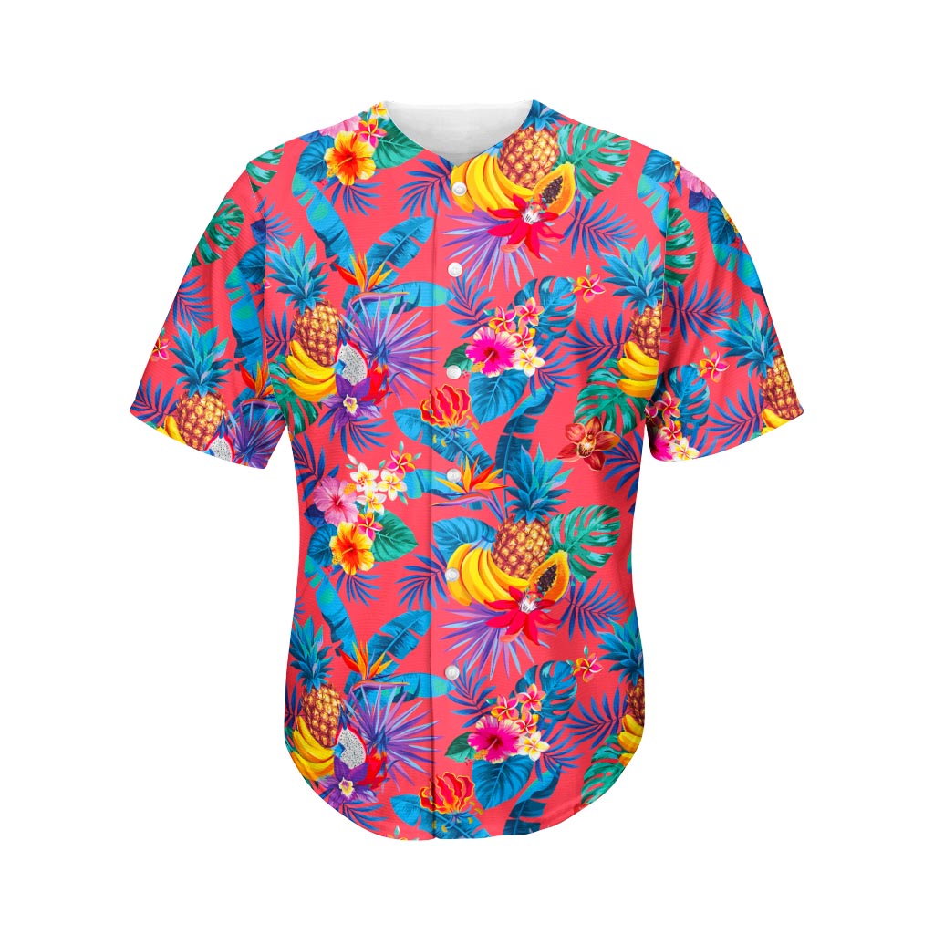 Pink Hawaiian Fruits Pattern Print Men's Baseball Jersey