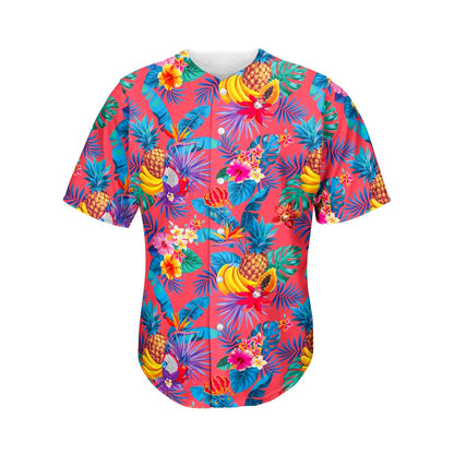 Pink Hawaiian Fruits Pattern Print Men's Baseball Jersey