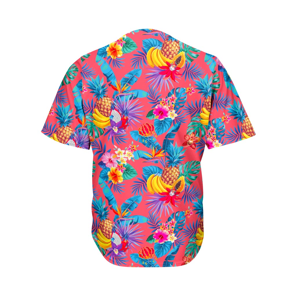 Pink Hawaiian Fruits Pattern Print Men's Baseball Jersey