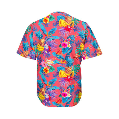 Pink Hawaiian Fruits Pattern Print Men's Baseball Jersey