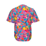 Pink Hawaiian Fruits Pattern Print Men's Baseball Jersey