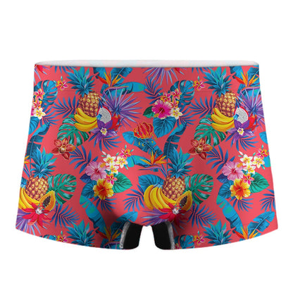Pink Hawaiian Fruits Pattern Print Men's Boxer Briefs
