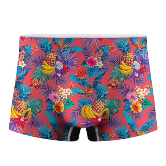 Pink Hawaiian Fruits Pattern Print Men's Boxer Briefs
