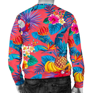 Pink Hawaiian Fruits Pattern Print Men's Crewneck Sweatshirt GearFrost