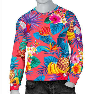 Pink Hawaiian Fruits Pattern Print Men's Crewneck Sweatshirt GearFrost