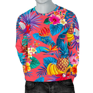 Pink Hawaiian Fruits Pattern Print Men's Crewneck Sweatshirt GearFrost