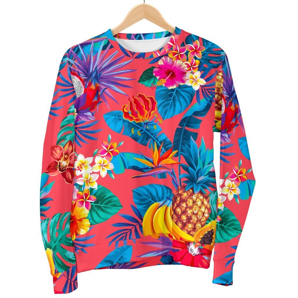 Pink Hawaiian Fruits Pattern Print Men's Crewneck Sweatshirt GearFrost