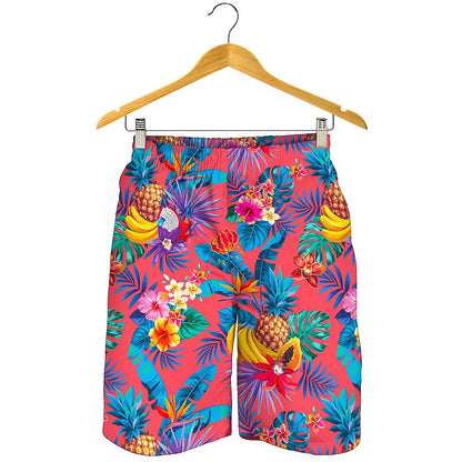 Pink Hawaiian Fruits Pattern Print Men's Shorts