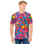 Pink Hawaiian Fruits Pattern Print Men's T-Shirt