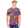 Pink Hawaiian Fruits Pattern Print Men's T-Shirt