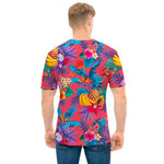 Pink Hawaiian Fruits Pattern Print Men's T-Shirt