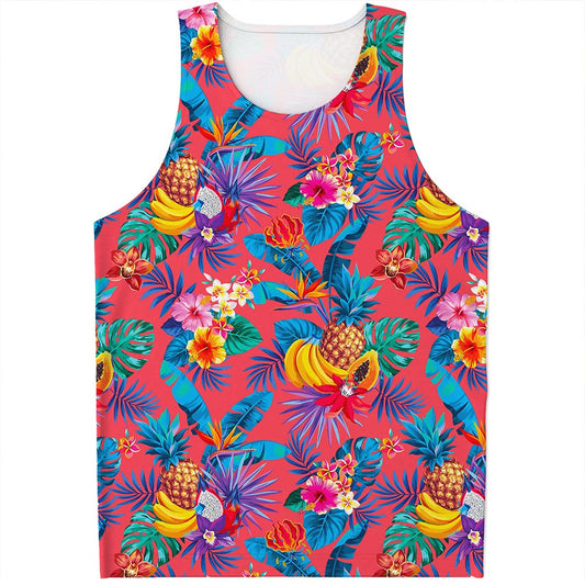 Pink Hawaiian Fruits Pattern Print Men's Tank Top