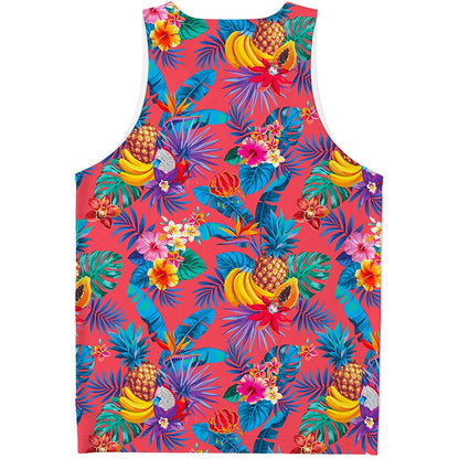 Pink Hawaiian Fruits Pattern Print Men's Tank Top