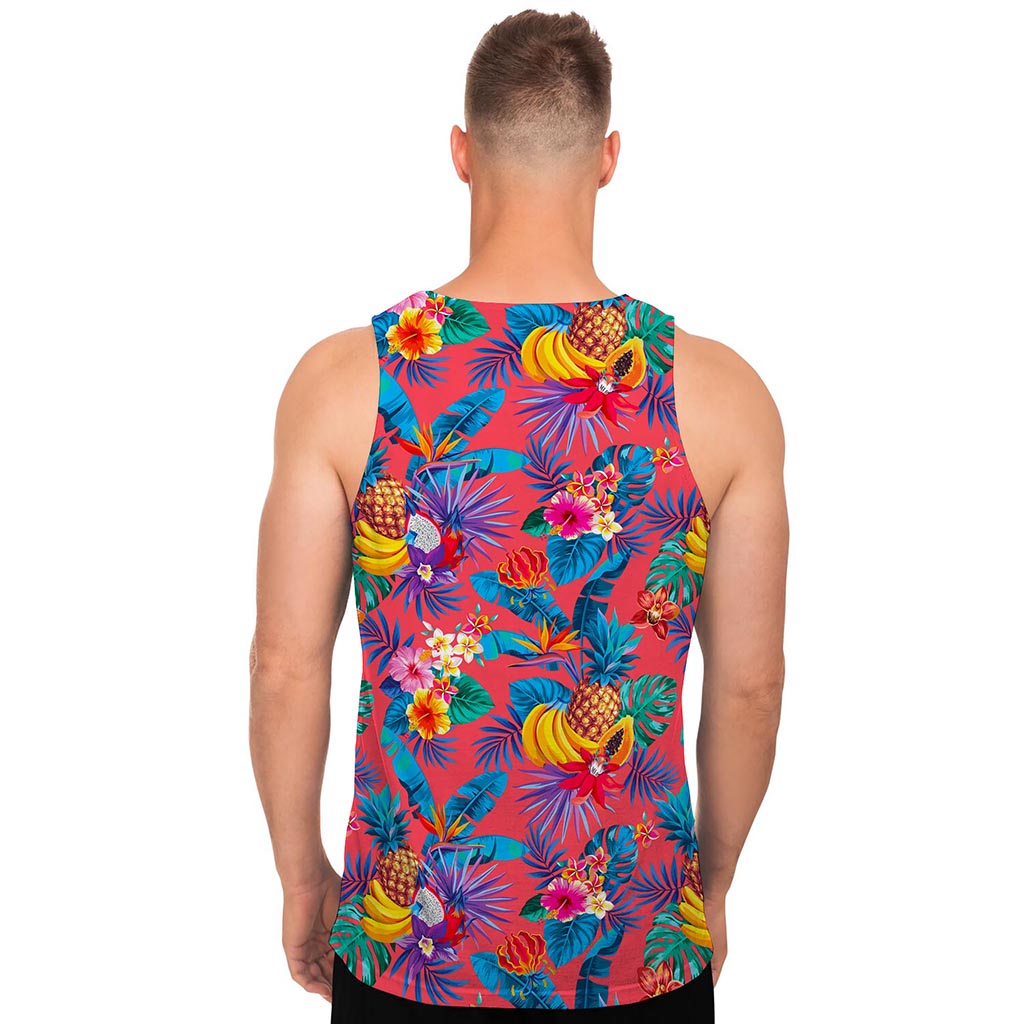 Pink Hawaiian Fruits Pattern Print Men's Tank Top