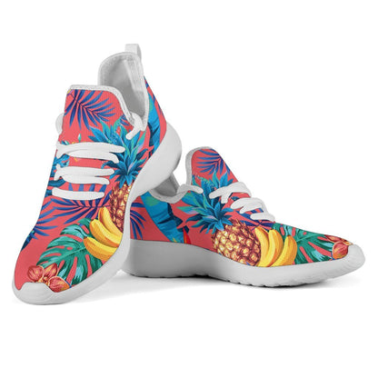 Pink Hawaiian Fruits Pattern Print Mesh Knit Shoes GearFrost
