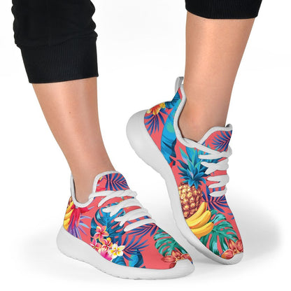 Pink Hawaiian Fruits Pattern Print Mesh Knit Shoes GearFrost