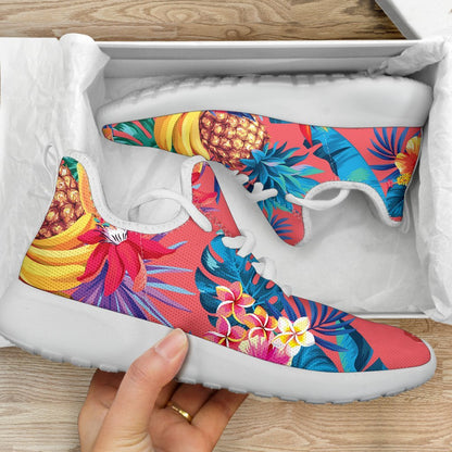 Pink Hawaiian Fruits Pattern Print Mesh Knit Shoes GearFrost
