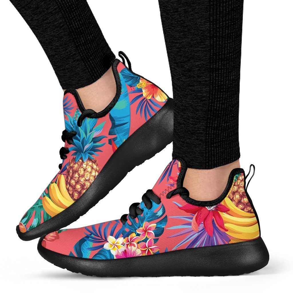 Pink Hawaiian Fruits Pattern Print Mesh Knit Shoes GearFrost