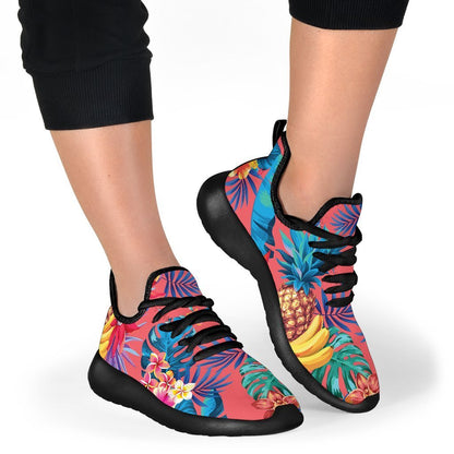 Pink Hawaiian Fruits Pattern Print Mesh Knit Shoes GearFrost