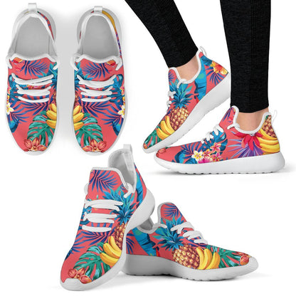 Pink Hawaiian Fruits Pattern Print Mesh Knit Shoes GearFrost