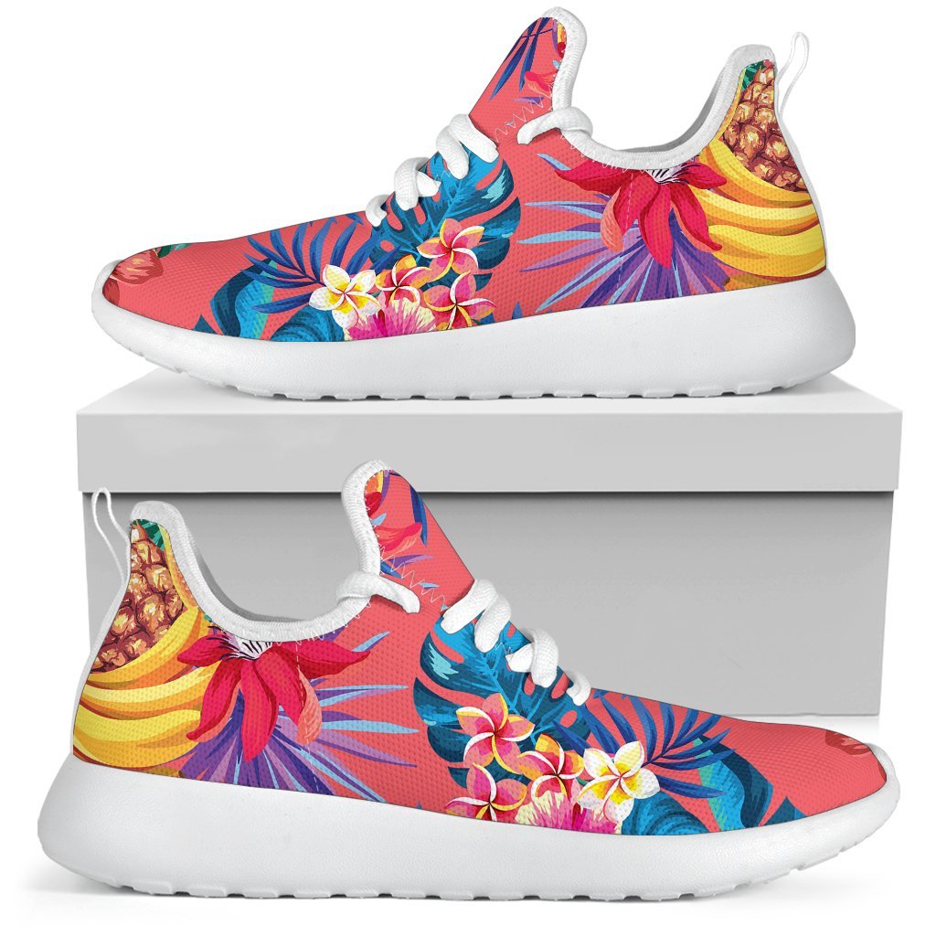 Pink Hawaiian Fruits Pattern Print Mesh Knit Shoes GearFrost