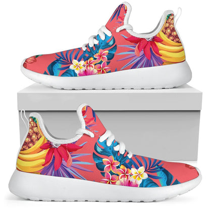 Pink Hawaiian Fruits Pattern Print Mesh Knit Shoes GearFrost