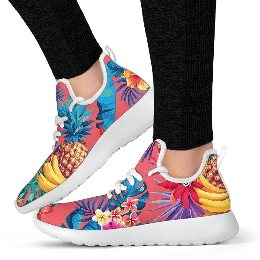 Pink Hawaiian Fruits Pattern Print Mesh Knit Shoes GearFrost