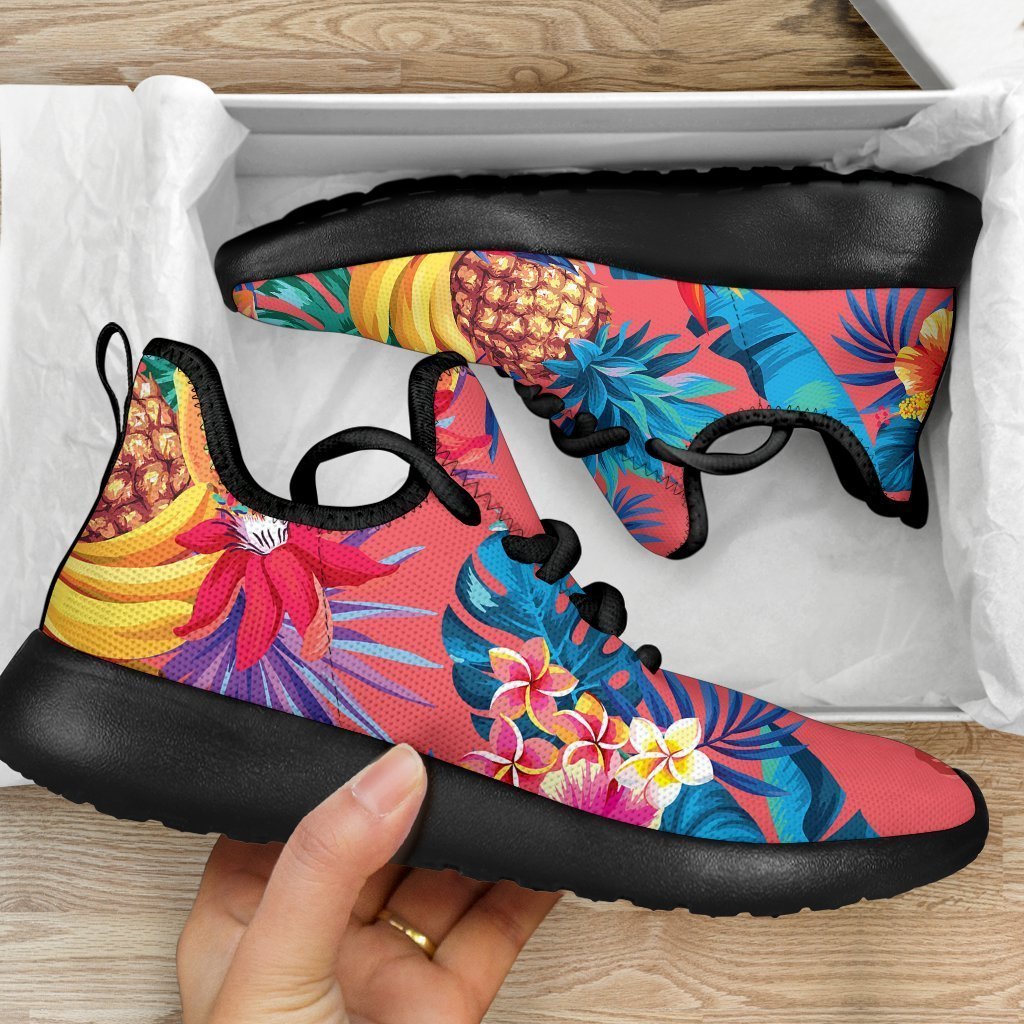 Pink Hawaiian Fruits Pattern Print Mesh Knit Shoes GearFrost