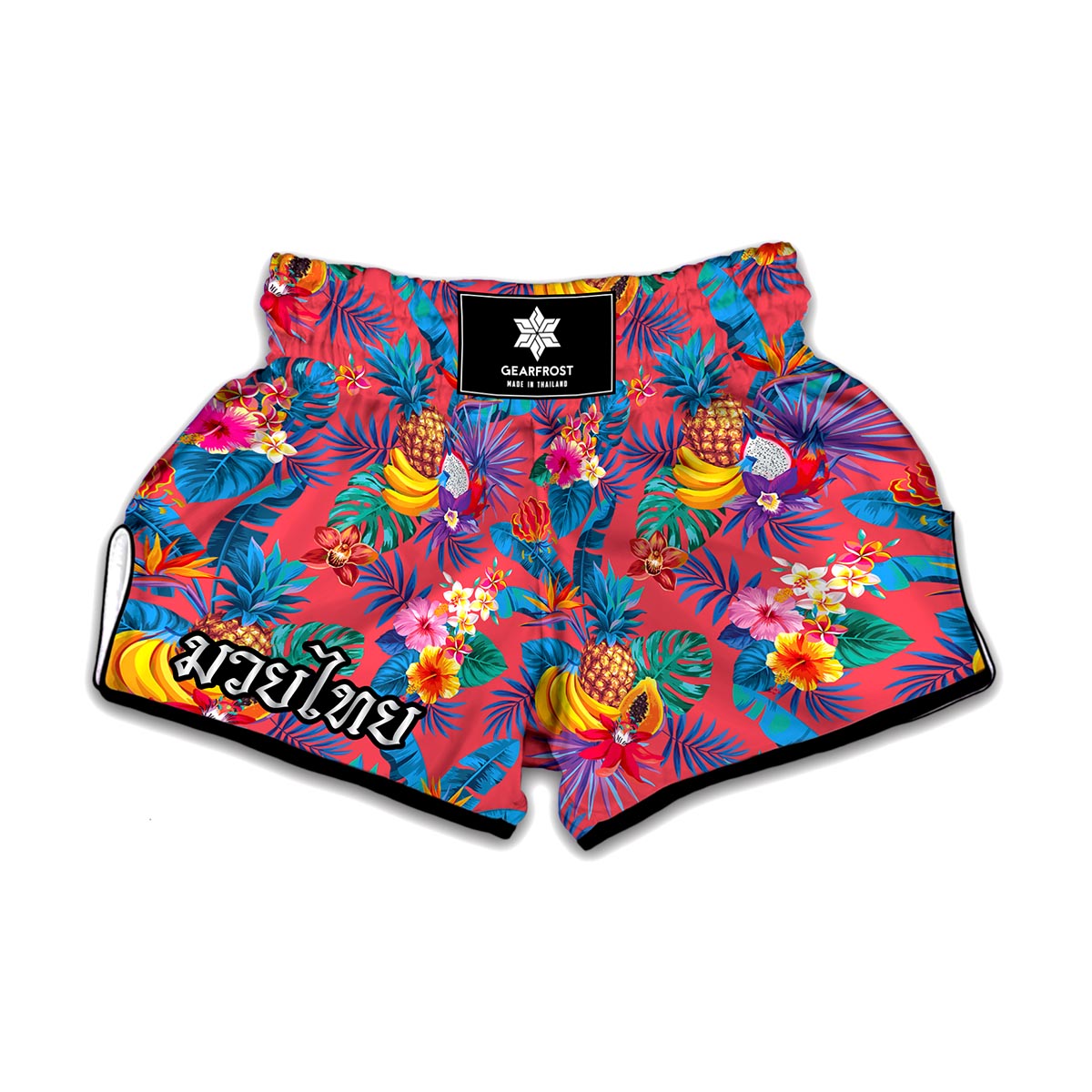 Pink Hawaiian Fruits Pattern Print Muay Thai Boxing Shorts