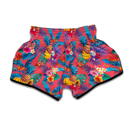 Pink Hawaiian Fruits Pattern Print Muay Thai Boxing Shorts