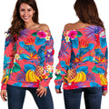 Pink Hawaiian Fruits Pattern Print Off The Shoulder Sweatshirt