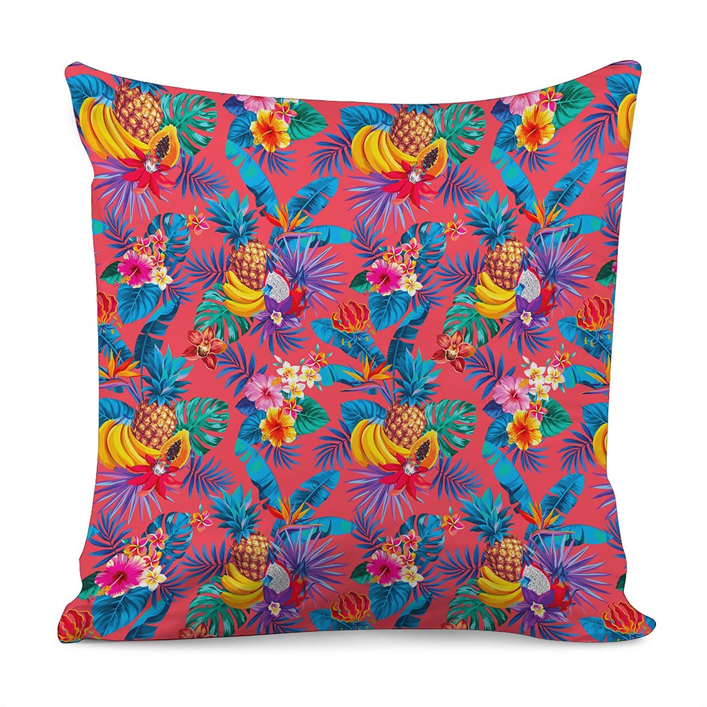 Pink Hawaiian Fruits Pattern Print Pillow Cover