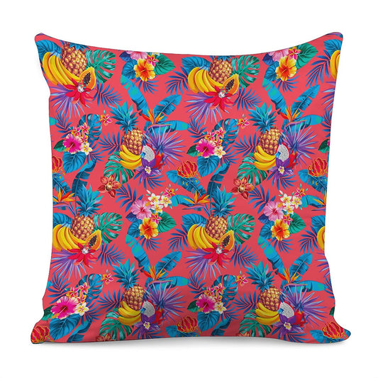 Pink Hawaiian Fruits Pattern Print Pillow Cover