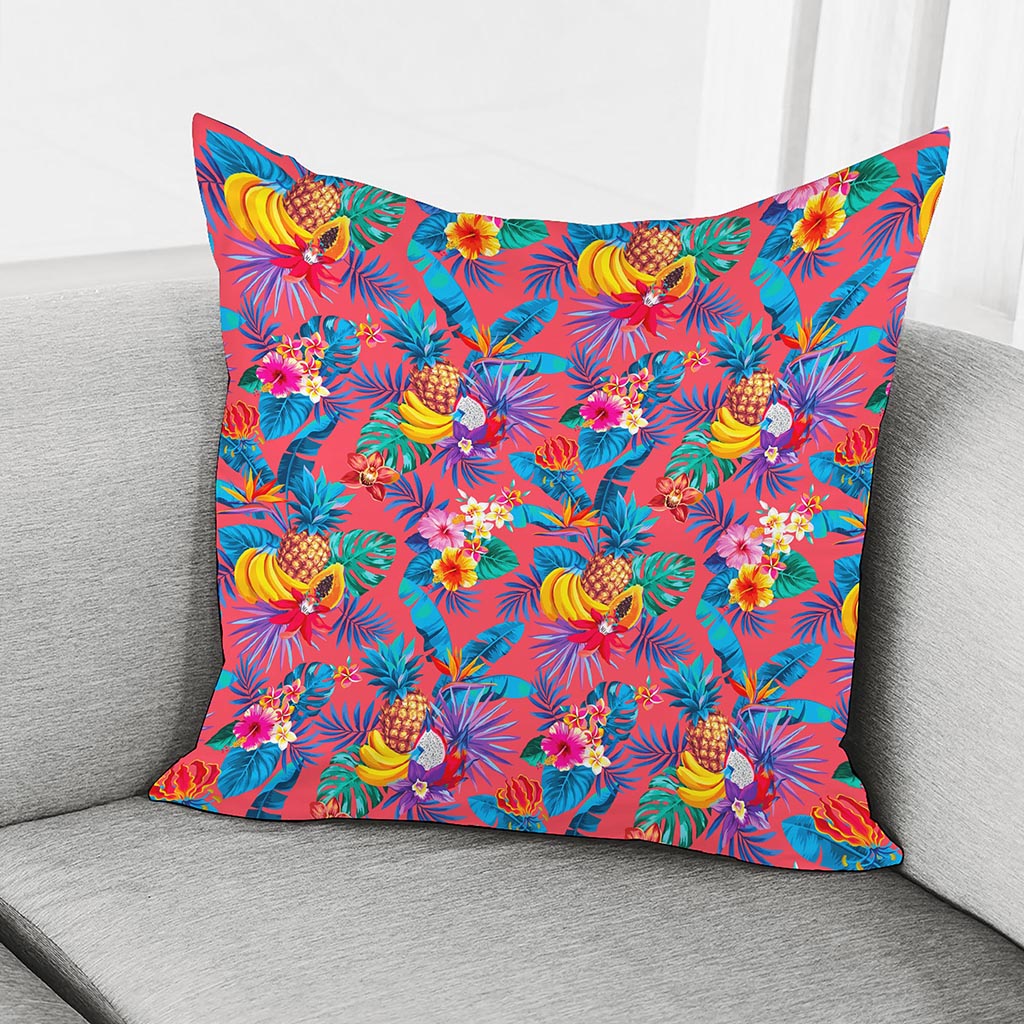 Pink Hawaiian Fruits Pattern Print Pillow Cover