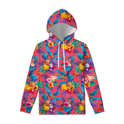 Pink Hawaiian Fruits Pattern Print Pullover Hoodie
