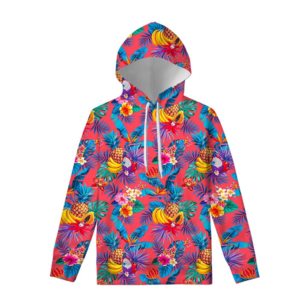 Pink Hawaiian Fruits Pattern Print Pullover Hoodie