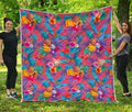 Pink Hawaiian Fruits Pattern Print Quilt