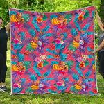 Pink Hawaiian Fruits Pattern Print Quilt